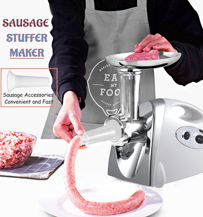 VNIMTI Electric Meat Grinder, Heavy Duty Meat Grinders 2800W, Stainless Sausage Maker Meat Mincer Machine with Blade, 3 Plates, Sausage Stuffer Tube and Kubbe Kit for Home Kitchen Use (2800W-White)