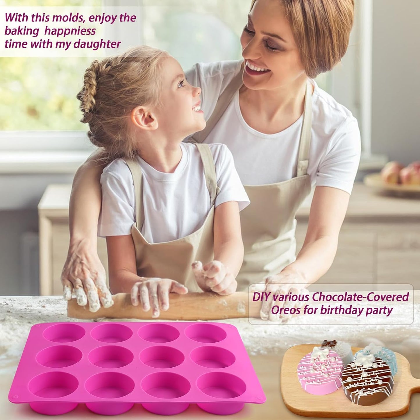 Sakolla 2 PCS Round Chocolate Cookie Molds, Cylinder Silicone Mold, Perfect for Chocolate Covered Oreos, Cake, Candy, Pudding, Mini Soap