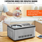 VEVOR Automatic Ice Cream Maker with Built-in Compressor, 2 Quart No Pre-freezing Fruit Yogurt Machine, Stainless Steel Electric Sorbet Maker, 3 Modes Gelato Maker with LCD Display & Timer, Silver