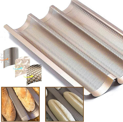 Baguette Pan, French Bread Baking Pan Perforated 3 Loaves Long Italian Bread Pan Mold Nonstick Baguettes Bakery Tray with Proofing Cloth,15"x11"