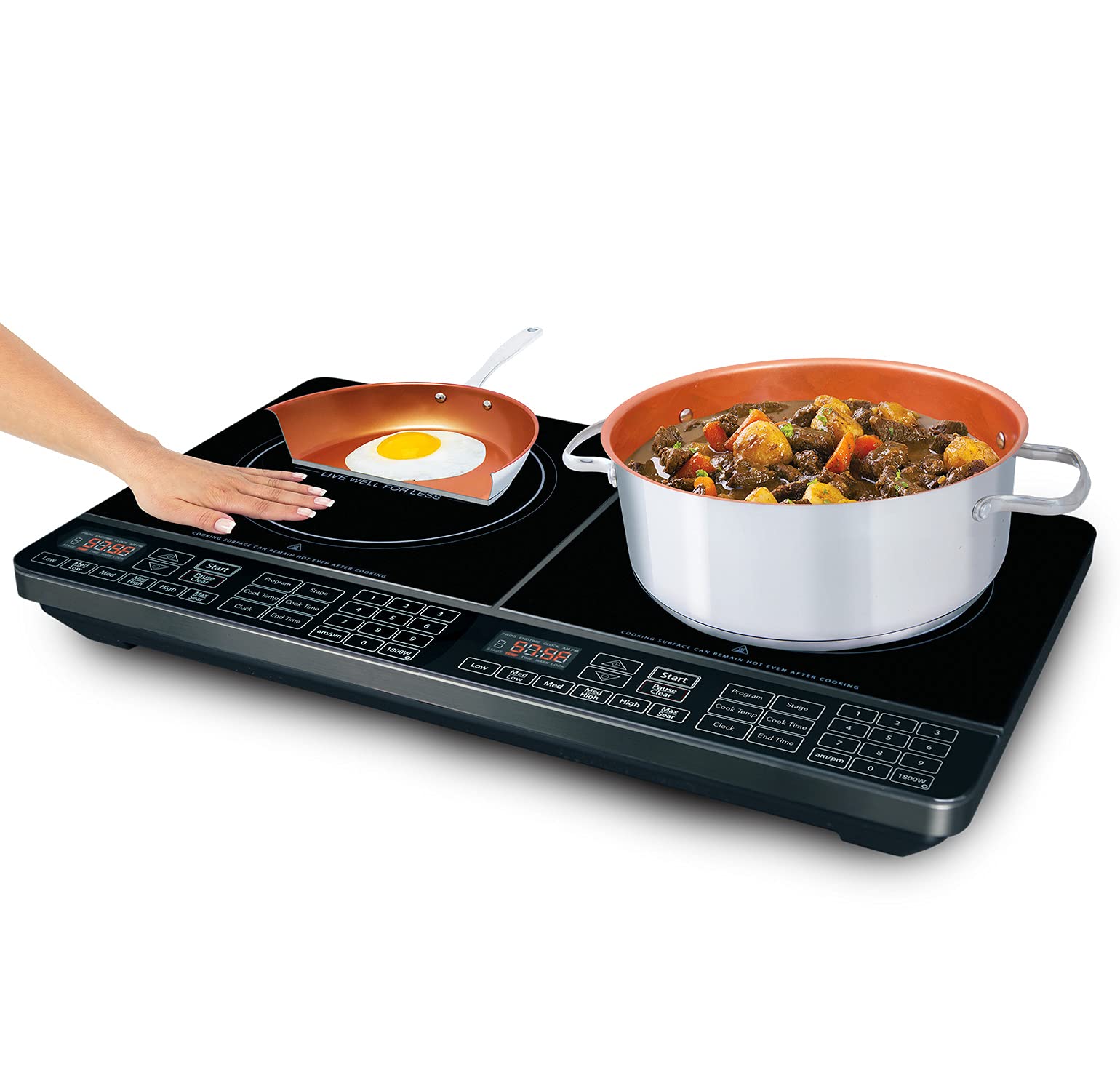 Nuwave PIC Double, Portable, Powerful 1800W with 2 Large 8” Heating Coils, Independent Controls & Mosaic Induction Wok, Precise Temp Controls from 100°F to 575°F in 5°F, Wok Hei