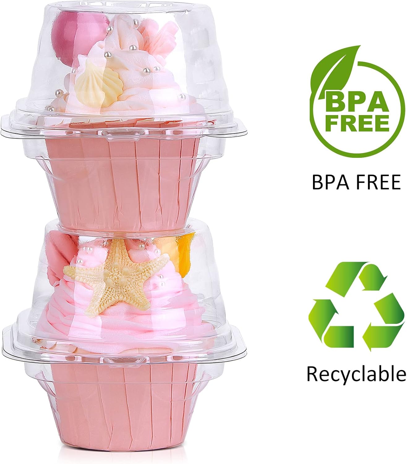 Cupcake Boxes Individual Cupcake Containers, 50 Packs Regular Single Cupcake Holder High Topping for Muffins, Thicker Stackable Plastic Cupcake Carrier for Party (50 pack)