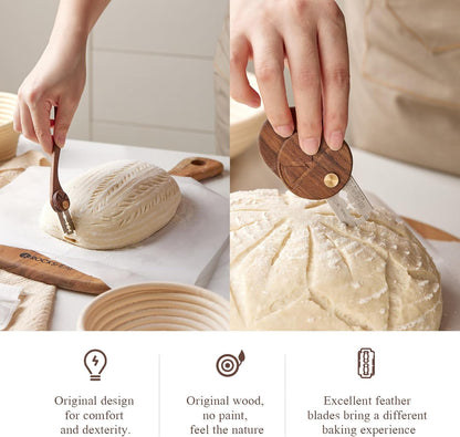 Bread Lame Set with Blade Cover, Two Scoring Knifes with 5 Feather Blades, Dough Scoring Tool for Bread Baking, Sourdough Scoring Tool Dexterous-Cut Series Lame Bread Tool (LUNA & ELEGANT)