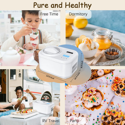 KUMIO 1.2-Quart Automatic Ice Cream Maker with Compressor, No Pre-freezing, 4 Modes Frozen Yogurt Machine with LCD Display & Timer, Electric Sorbet Maker Gelato Maker, Keep Cool Function