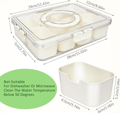 Divided Serving Tray with Lid and Handle - 8 Compartment Snackle Box Charcuterie Container，Portable Snack Box for Travel,Party,Picnic,Beach - Clear Food Organizer for Candy, Fruits, veggie, Snack