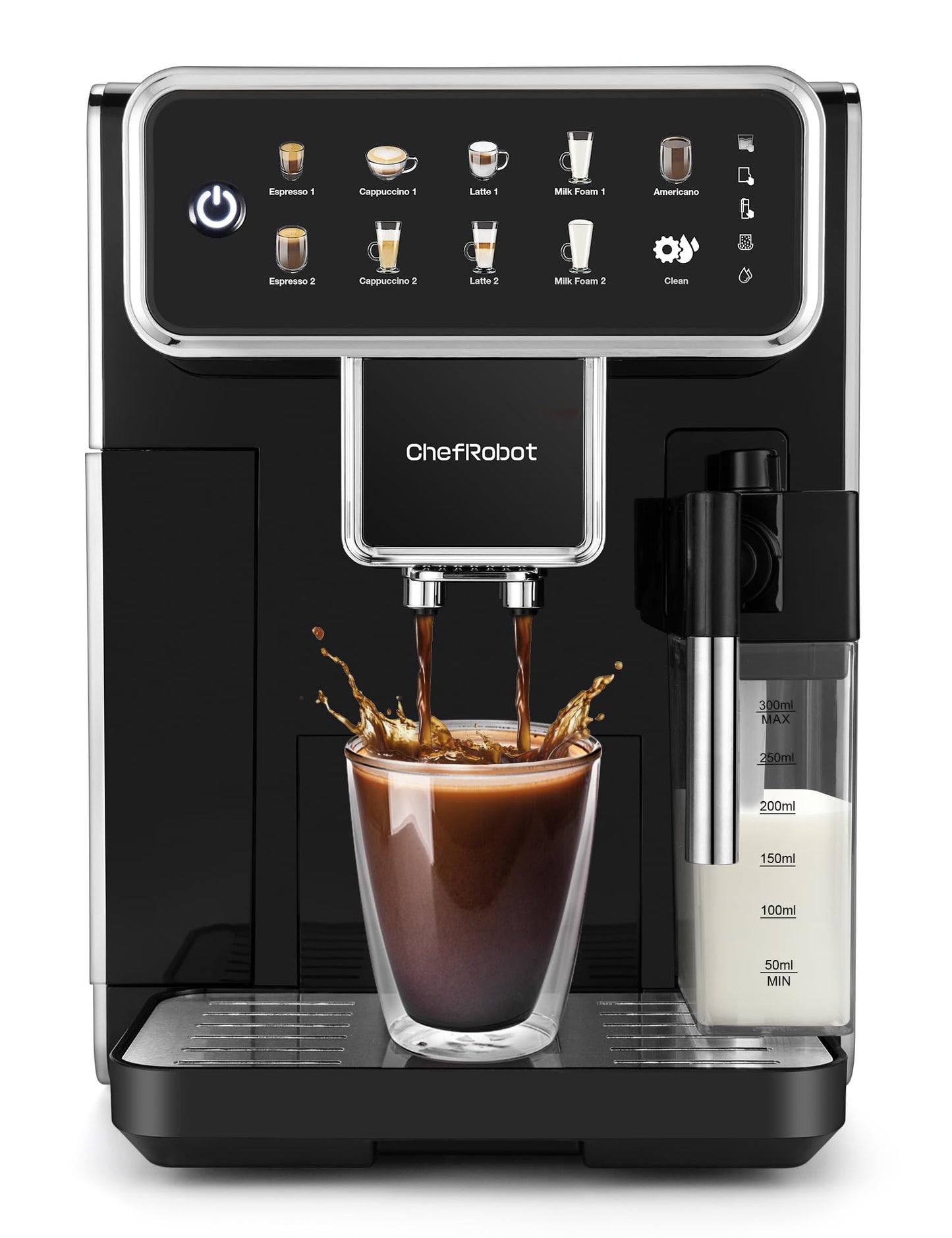 ChefRobot Automatic Espresso Machine Coffee Maker 12 Cup with Grinder Cappuccino Latte Americano Machine with Milk Frother for Home/Office