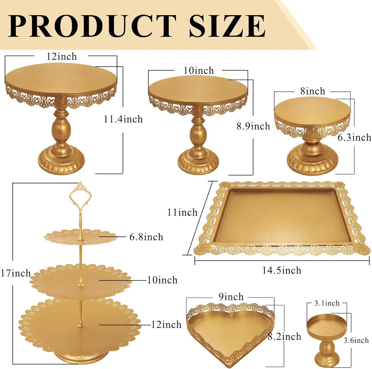 Set of 9 Cake Stands Metal Cupcake Stand Set Multiple Styles Candy Fruit Display Tower Dessert Plate Cake Serving Tray for Birthday Party Wedding Anniversary Baby Shower Engagement (Gold)
