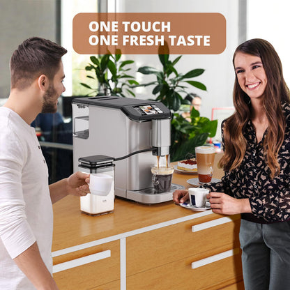 Euker Automatic Espresso Machine, Coffee Machine with Grinder, Espresso Maker with Automatic Milk Frother, 20 Bar Latte Machine, TFT Touch Screen for Cappuccino, Americano(Silver+Black)