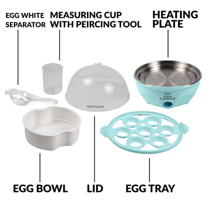 Nostalgia Retro Electric Large Hard-Boiled Egg Cooker, 7 Capacity, Poached, Scrambled, Omelets, Whites, Sandwiches, for Keto & Low-Carb Diets, Aqua