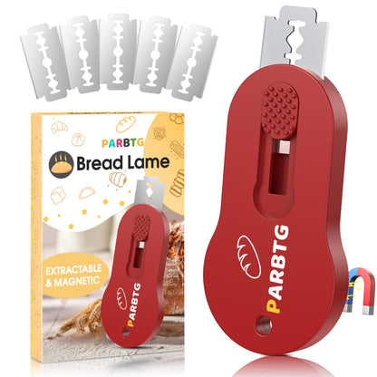Bread Lame Dough Scoring Tool, Extractable & Magnetic Sourdough Scoring Tool for Sourdough Bread Baking, Bread Making, Bread Scoring Tool with 5 Razor Blades, Scoring Patterns booklet, Blue