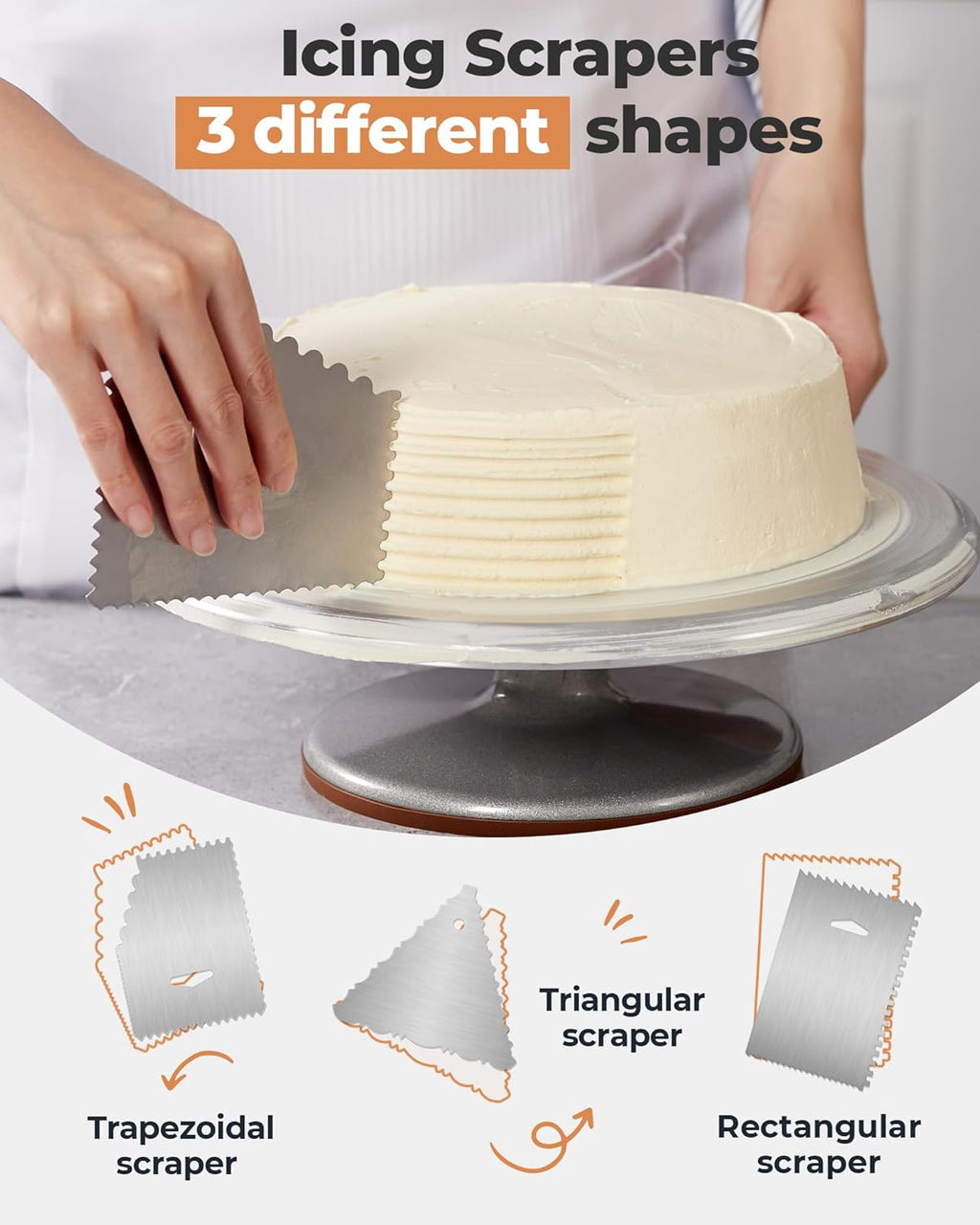 Kootek Aluminium Cake Turntable Set, Baking Tools with Revolving 12" Cake Stand for Decorating, 12.7" Offset Spatula, 3 Stainless Steel Frosting Icing Smoother, Cake Serve Cake Decorating Kit Supplies