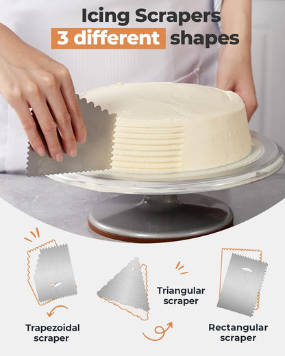 Kootek Aluminium Cake Turntable Set, Baking Tools with Revolving 12" Cake Stand for Decorating, 12.7" Offset Spatula, 3 Stainless Steel Frosting Icing Smoother, Cake Serve Cake Decorating Kit Supplies