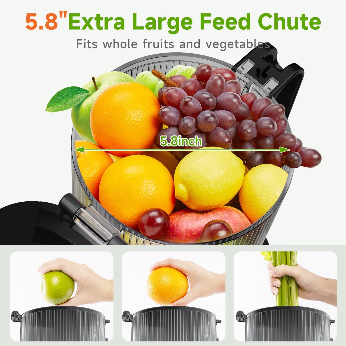 Cold Press Juicer,5.8" Extra Large Feed Chute Fit Whole Fruits & Vegetables,350W Slow Masticating Juicer Machines,Easy to Clean,High Juice Yield