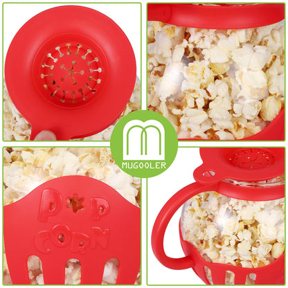 MMUGOOLER Glass Microwave Popcorn Popper, 2.25QT Original Popcorn Jar with Silicone Lid, Without BPA, Dishwasher Safe- Red