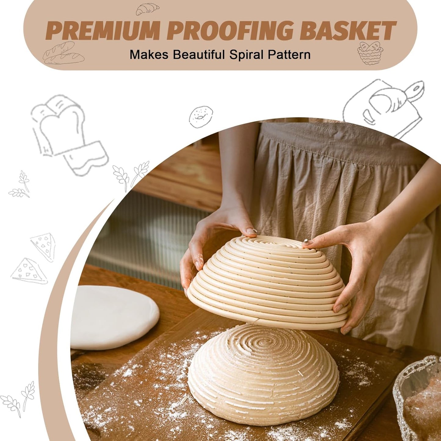 Sourdough Proofing Basket Gift Set of 2 Round Dough Proofing Bowls for Sour Dough Bread Baking Supplies, Proofing Basket or Home Sourdough Bakers Baking, 8.5 inch