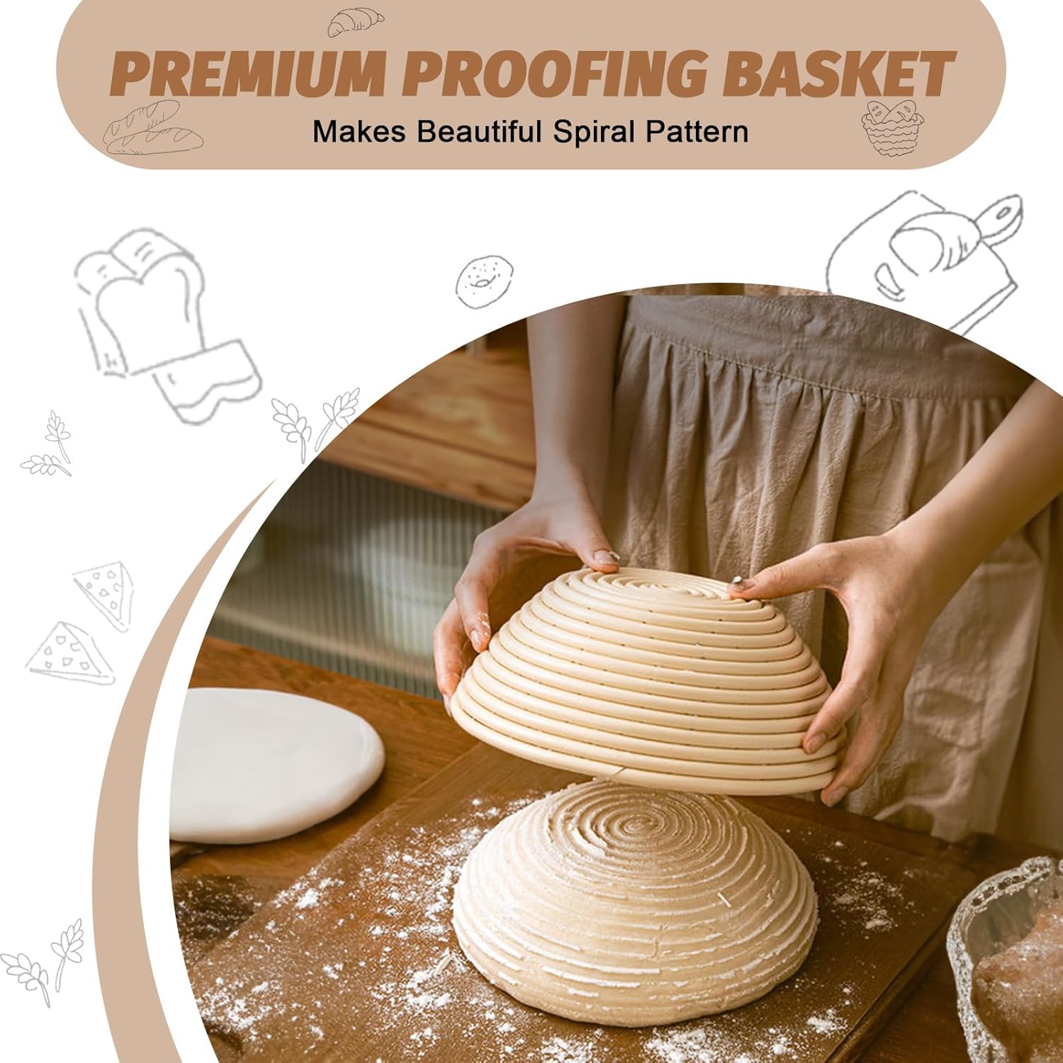 Sourdough Proofing Basket Gift Set of 2 Round Dough Proofing Bowls for Sour Dough Bread Baking Supplies, Proofing Basket or Home Sourdough Bakers Baking, 8.5 inch