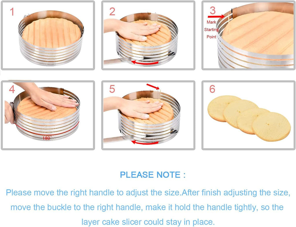 Cake Leveler Slicer, Adjustable Round Cake Rings, Cake cutter, 7 Layer Stainless Steel Cake Slicing Accessories, 9.8-12.2 inch