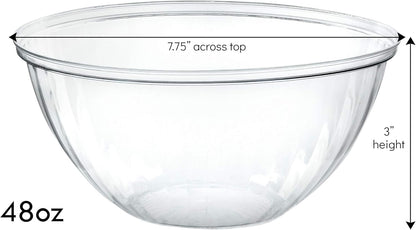 PLASTICPRO Disposable Round Crystal Clear Serving Bowls For Party Snack or Salad, Plastic Clear Chip Bowls, Candy Dish (2, 48 OUNCE)