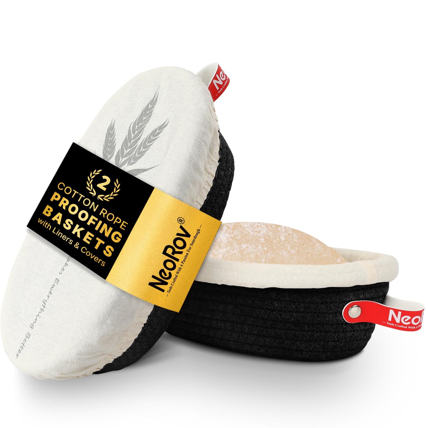 Banneton Bread Proofing Basket Set - Oval & Round Sourdough Proofing Baskets - Sourdough Proofing Bowls Bread Baking Supplies With Liner & Cloth Cover - Cotton Rope Banneton Basket for Baking