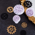 3Pcs Gear Cookie Cutters, Steampunk Cogs Plunger Mold, 3D Gear Cookie Stamp Mold, Clock Wheel Biscuits Fondant Molds for Cake Cookie food Decoration Cookie Cutters Baking Tools