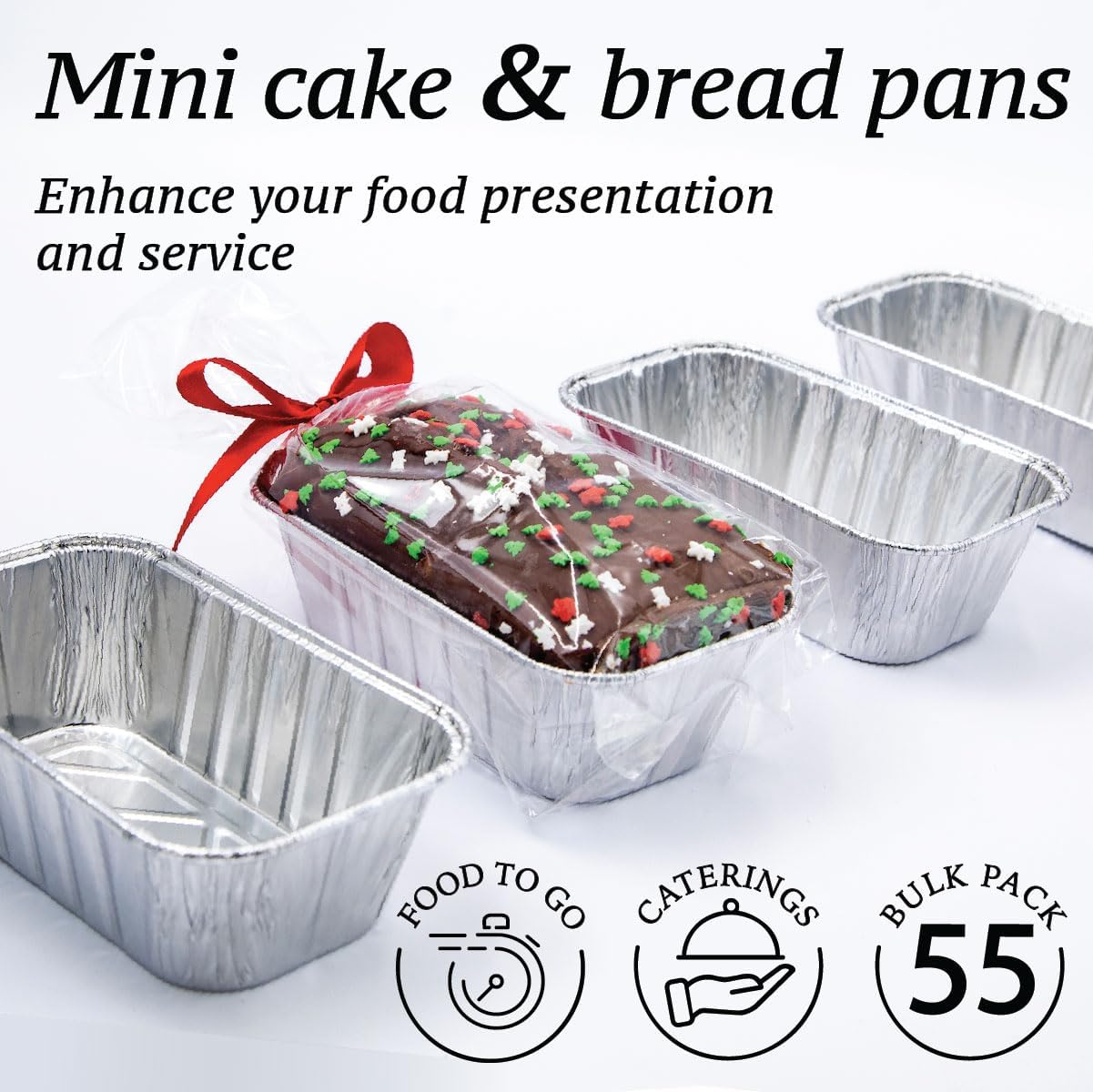 Spare Essentials (55 Pack) 1LB Mini Foil Loaf Pans - 1 Pound Disposable Aluminum Baking Pans for Individual Bread, Cake, Meatloaf - Small Loaf Pans with Liners, Small Bread Tins 6 x 3.5 x 2