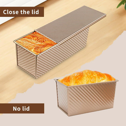 Upgrade Pullman Loaf Pan with Lid, Pullman Loaf Pan 2.2 LB/1 LB, 2 Pack Nonstick Sandwich Bread Pan, for Bread, Sandwiches, and Toast, Golden, Deep Side and Corrugated