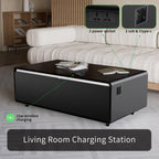 Gagawin Smart Coffee Table z lodówką i głośnikiem Bluetooth, Smart Refrigerator Table z ładowarką bezprzewodową, panelem sterowania dotykowego, gniazdem zasilania, portem USB, oświetleniem atmosferycznym (czarny, LT135 Pro)