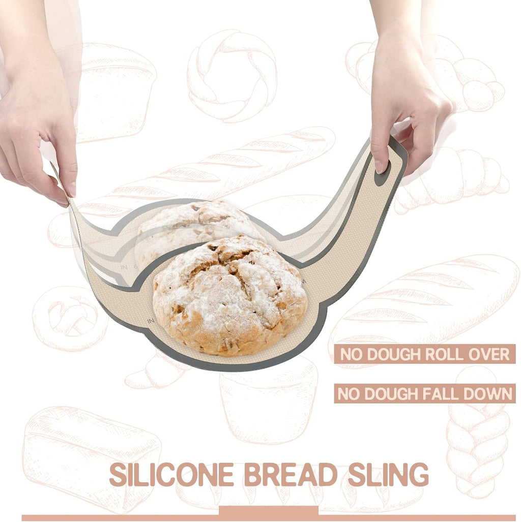 Sourdough Silicone Bread Sling, Oval and Round Silicone Bread Sling for Dutch Oven, Nonstick＆Reusable Bread Baking Mat for Sourdough Transfer, 2 PCS Easy-To-Clean Bread Slings