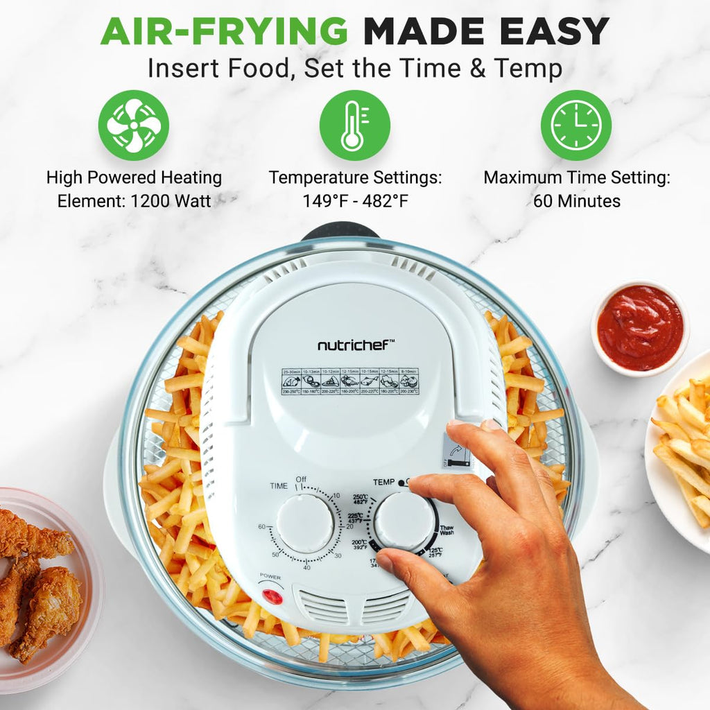 NutriChef Halogen Oven Countertop Air Fryer - 1200 W 13QT Infrared Convection Cooker z misą ze stali nierdzewnej do gotowania zdrowych posiłków, idealny do kurczaka, steków, ryb, żeberek, krewetek i innych -AZPKAIRFR48