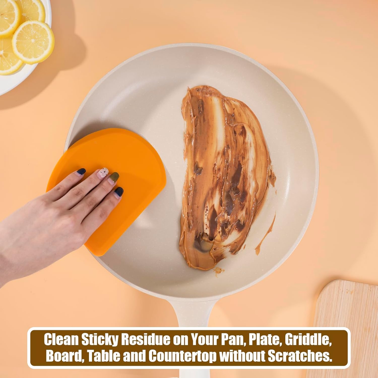 Silicone Dough Scraper with Stainless Steel Sheet, Curved Edge Flexible Bowl Scraper for Baking, Food Grade Silicone Bench Scraper for Sourdough Bread Proofing Basket, Set of 2, Gray & Orange,SAPID