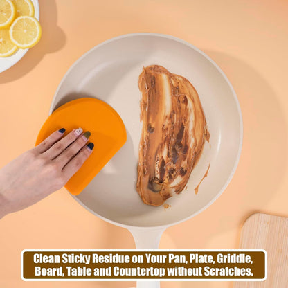 Silicone Dough Scraper with Stainless Steel Sheet, Curved Edge Flexible Bowl Scraper for Baking, Food Grade Silicone Bench Scraper for Sourdough Bread Proofing Basket, Set of 2, Gray & Orange,SAPID