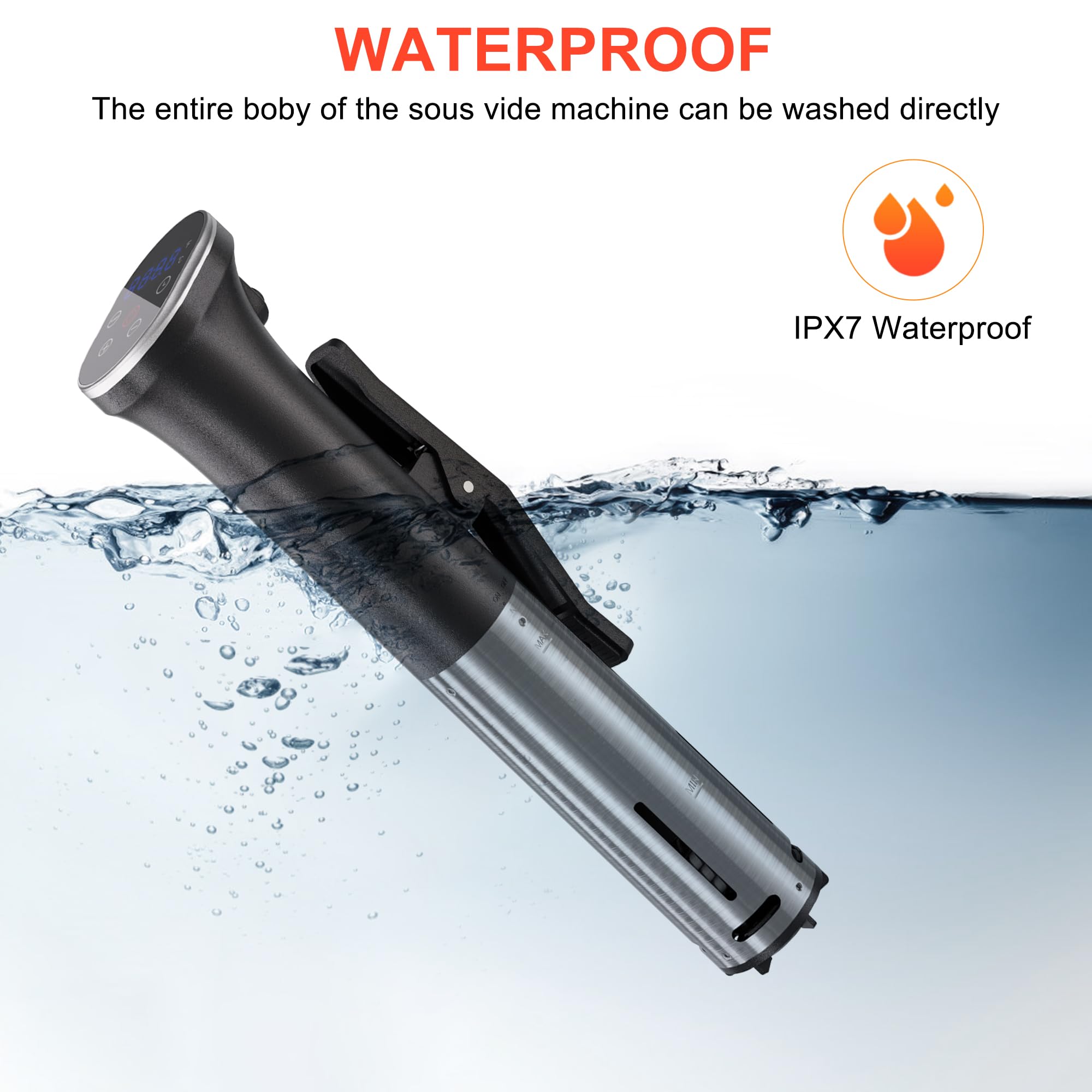 Urządzenie Sous Vide, Urządzenie do gotowania Sous Vide 1100 W, Precyzyjne urządzenie Sous Vide, Ultracichy, szybko nagrzewający się, zanurzeniowy, cyrkulacyjny garnek z kontrolą dotykową, dokładna temperatura, kontrola czasu, wodoodporność IPX7