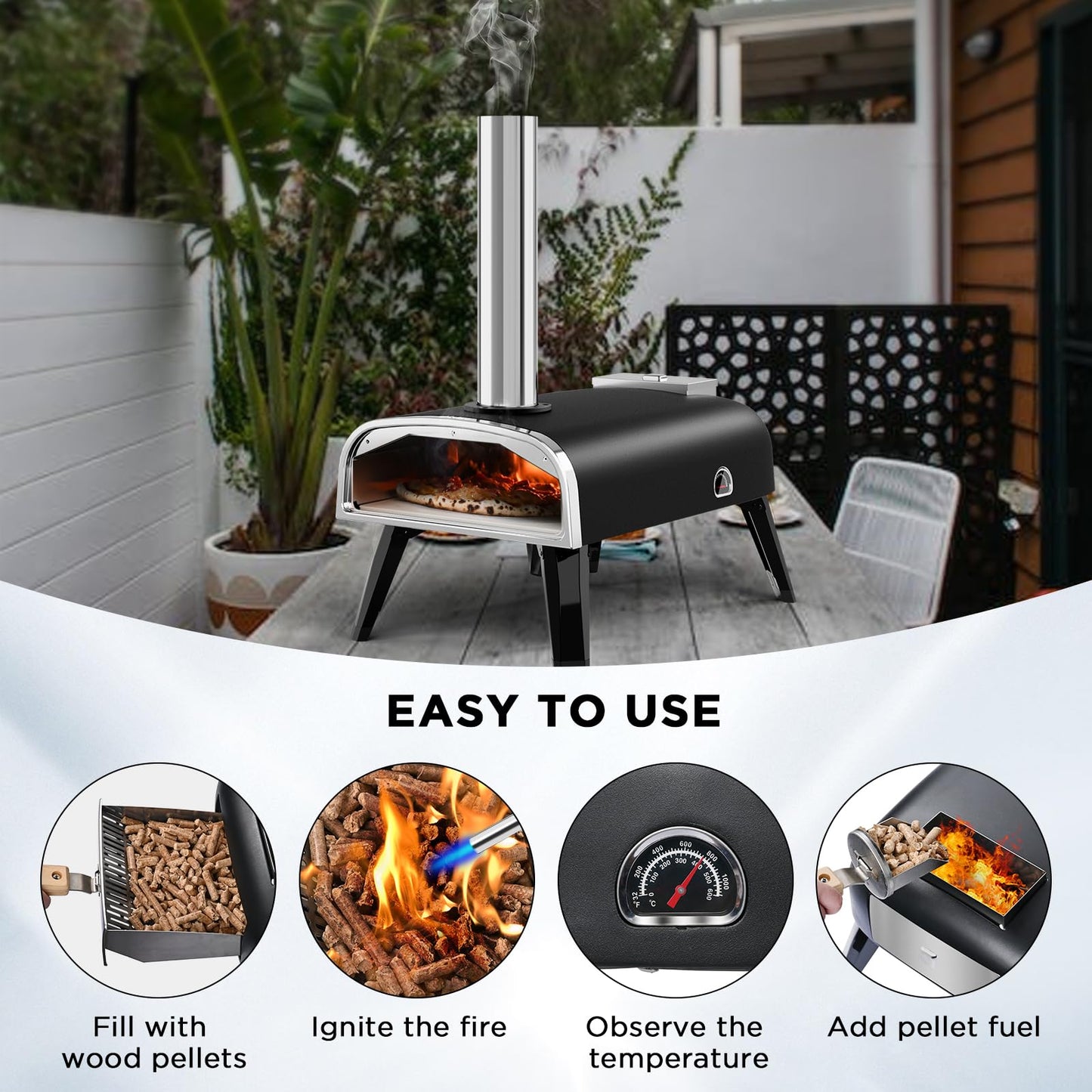 aidpiza Pizza Oven Outdoor 12" Wood Fired Pizza Ovens Pellet Pizza Stove for outside, Portable Stainless Steel Pizza Oven for Backyard Pizza Oven