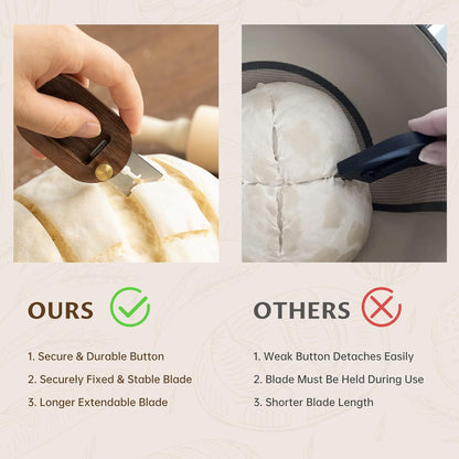 NiHome Bread Lame with Extractable Blade and Magnetic Back, Push-Pull Design for Secure Blade Locking, Easy-to-Use Walnut Wood Handle, Perfect for Dough Scoring, Bread, Pastries, and Food Cutting