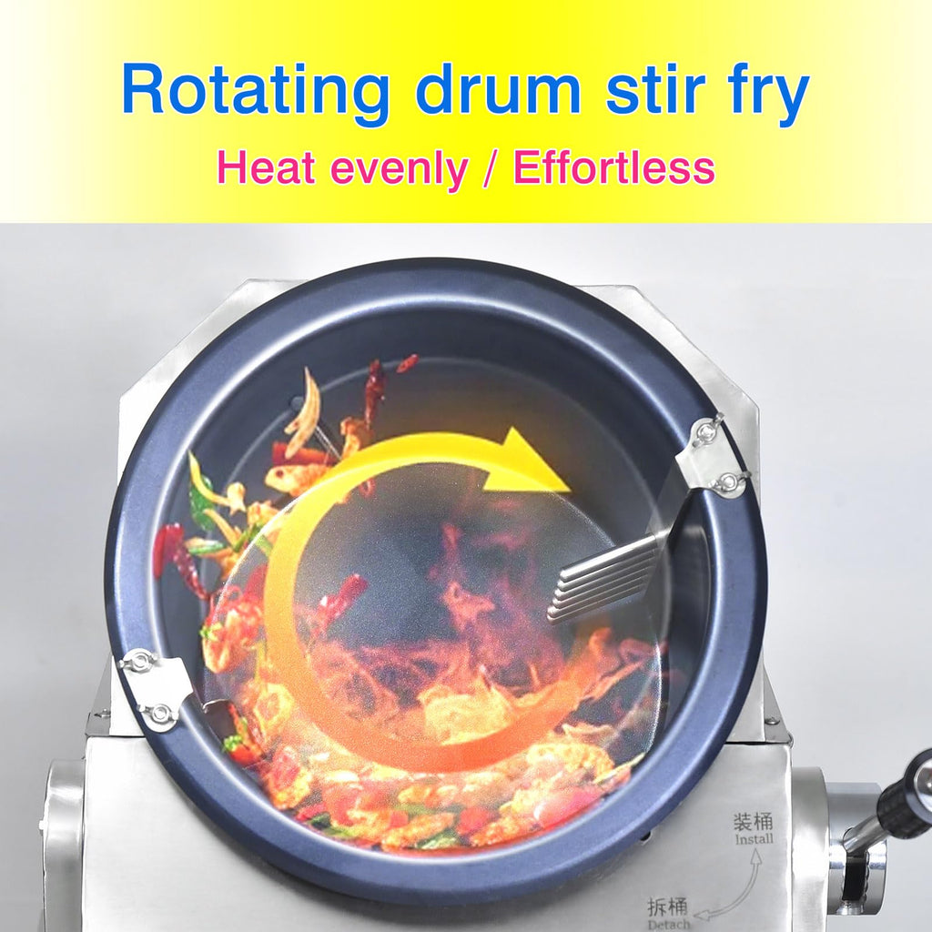 Koalalko Automatic Cooker with water spray,Automatic 360° Stir Fry Cooker,Automatic Cooking Machine,Drum Type Stir Frying Machine,Auto Cooking Wok Fried Machine (Natural Gas, Countertop)