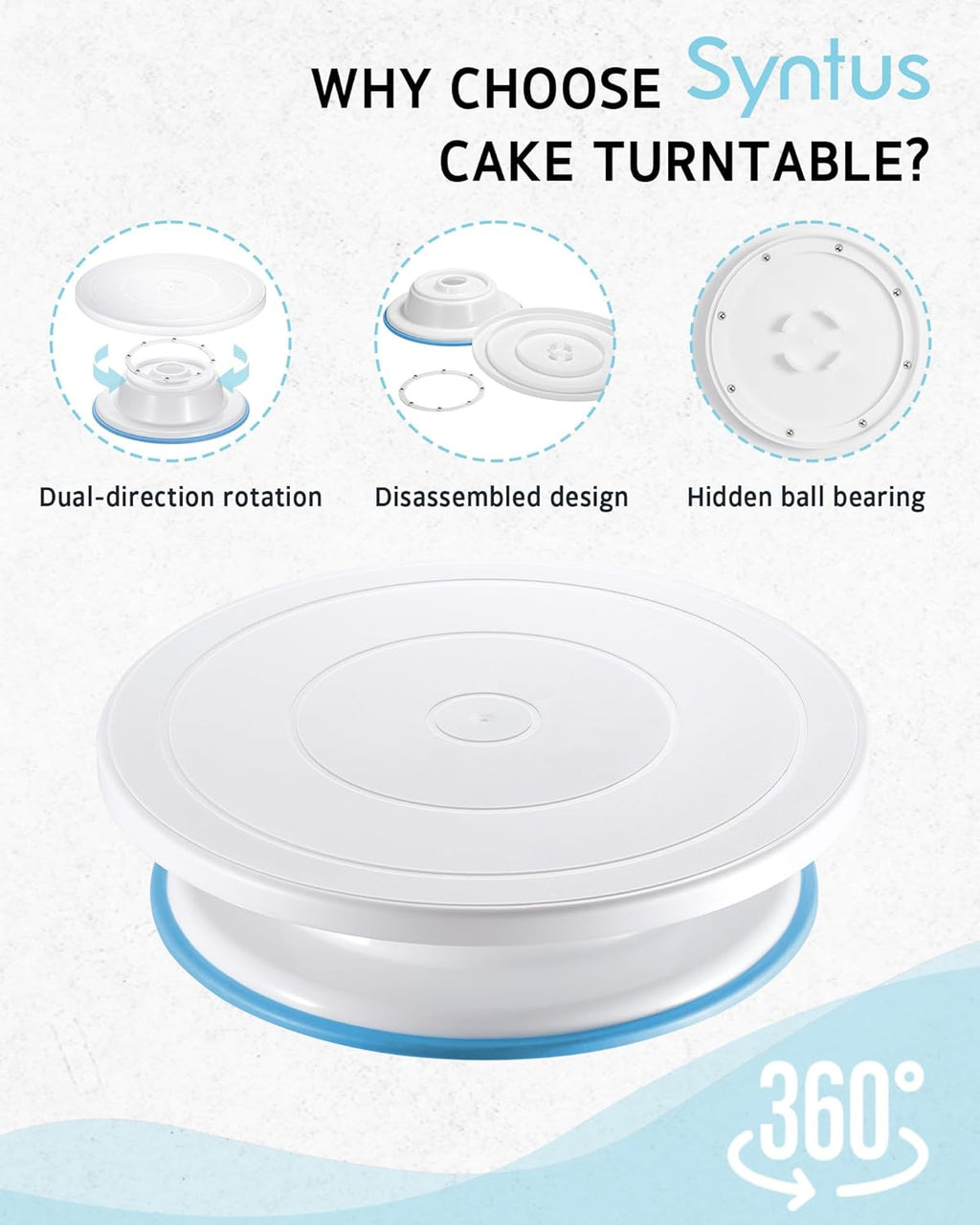 Syntus 65 PCs Cake Decorating Kit with Cake Stand Turntable, Cake Baking Supplies 30+1 Piping Bags, 24 Piping Tips, Offset & Straight Spatulas, 3 Scrapers, Leveler, 2 Couplers & 1 Tips Brush