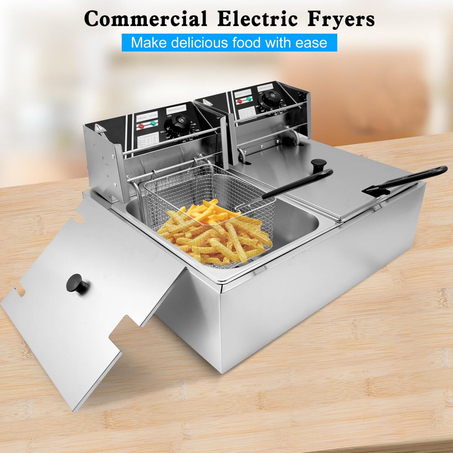 XYJBHB Electric Deep Fryer, 20.72 QT Commercial Deep Fryer with Temperature Control and Removable Frying Basket and Easy to Clean Stainless Steel Body, Silver for Commercial and Domestic Kitchens