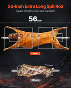 VEVOR 60W Rotisserie Grill with Hooded Cover, 56 Inch Pig Lamb Goat Rotisserie Grill Roaster, 286Lbs Capacity, Stainless Steel Charcoal Spit Roaster with Lockable Wheels, for Camping Outdoor Barbecue