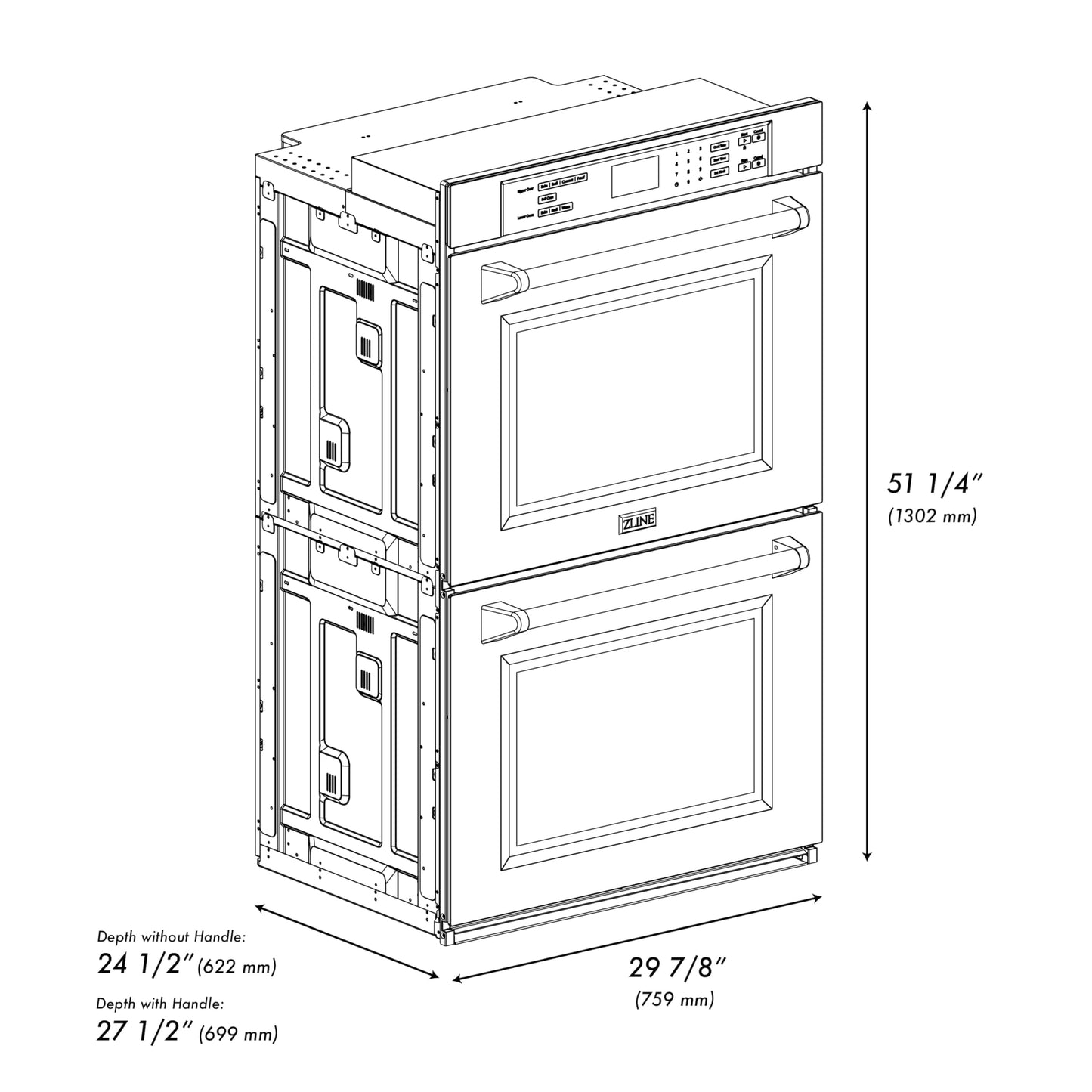 ZLINE 30 in. Professional True Convection Double Wall Oven with Air Fry and Self Clean in Black Stainless Steel (WADB-30)