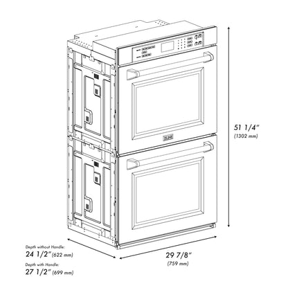 ZLINE 30 in. Professional True Convection Double Wall Oven with Air Fry and Self Clean in Black Stainless Steel (WADB-30)