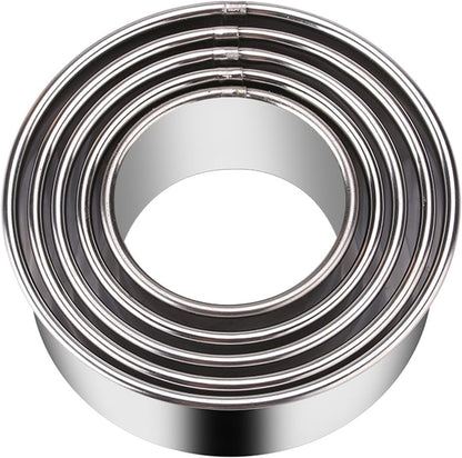 5 Pieces Biscuit Cookie Cutters Set,Stainless Steel Circle Round Cookie Biscuit Cutters in Graduated Sizes Shape Molds for Pastries Doughs Doughnuts