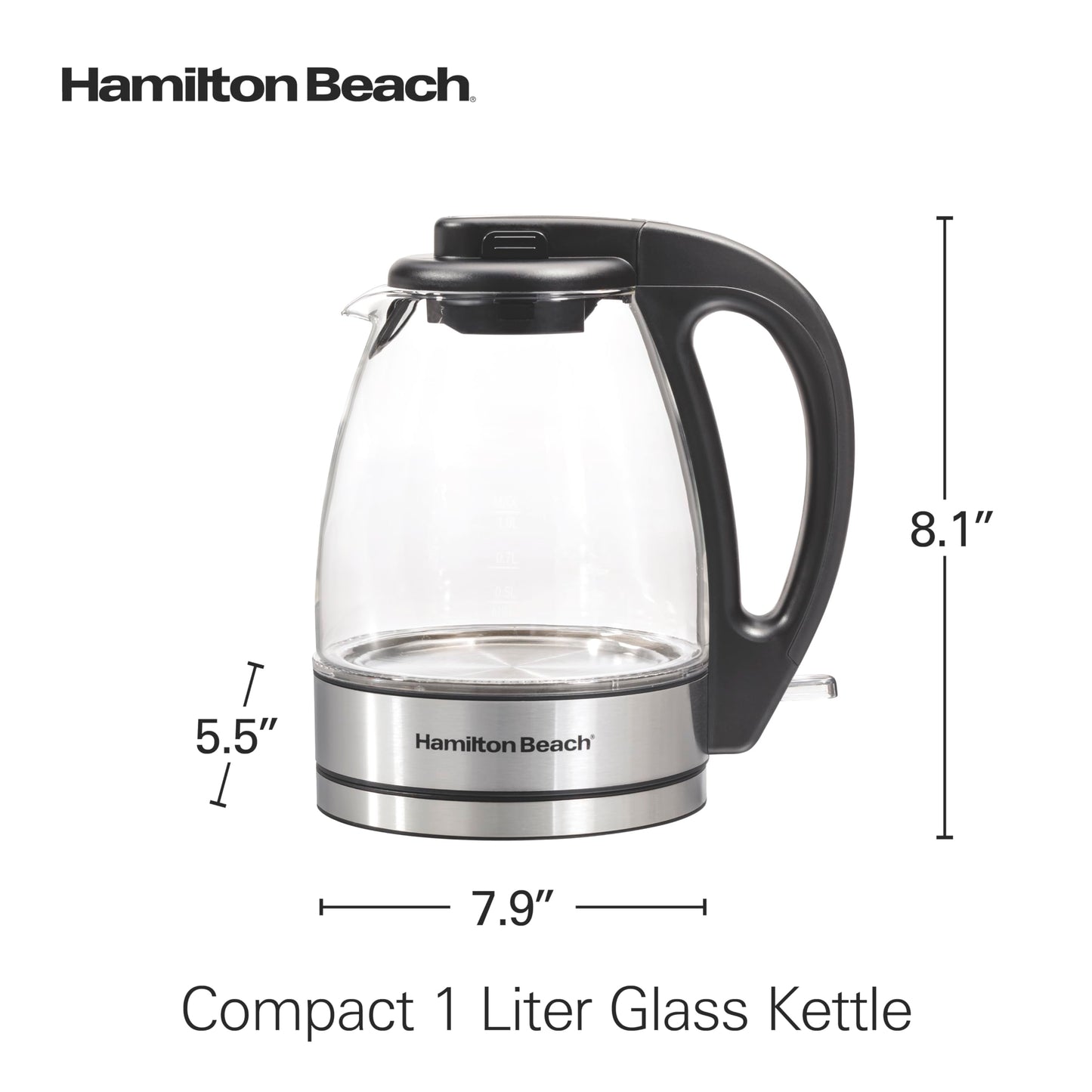 Hamilton Beach Glass Electric Tea Kettle, Water Boiler & Heater, 1 Liter, 1500 Watts for Fast, BPA Free, Cordless Serving, Auto-Shutoff & Boil-Dry Protection, Soft Blue LED (40930)