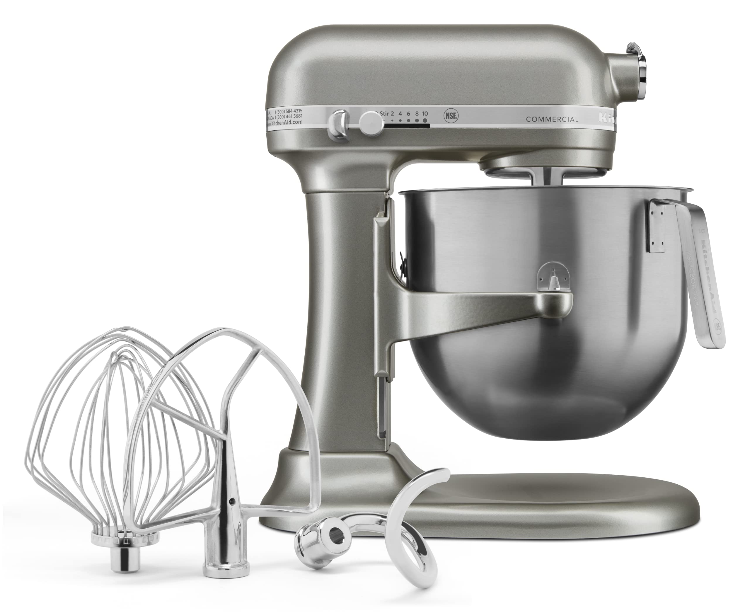 KitchenAid KSM8990CU 8-літровий комерційний настільний міксер, 10 швидкостей, редукторний привід, контурно-сріблястий