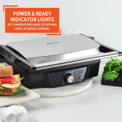 IMUSA Stainless Steel Panini Press Electric with Adjustable Temperature Settings and Nonstick Plates, 1200W