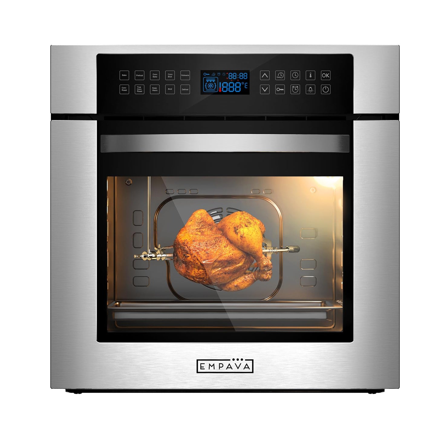 Empava 24 Inch Electric Single Wall Oven 10 Cooking Functions Deluxe 360° ROTISSERIE with Sensitive Touch Control in Stainless Steel, SC02