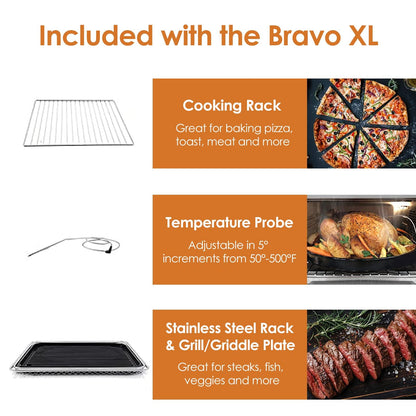 Nuwave Bravo XL Air Fryer Toaster Smart Oven, 12-in-1 Countertop Grill/Griddle Combo, 30-Qt XL Capacity, 50F-500F adjustable in precise 5F increments, Integrated Smart Thermometer, Linear T Technology