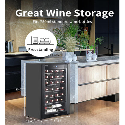 BODEGACOOLER 28 Bottle Compressor Wine Cooler Refrigerator, Mini Fridge with 41-64.4°F Digital Temperature Control Glass Door,Small Freestanding Wine Refrigerator for Red, White and Champagne