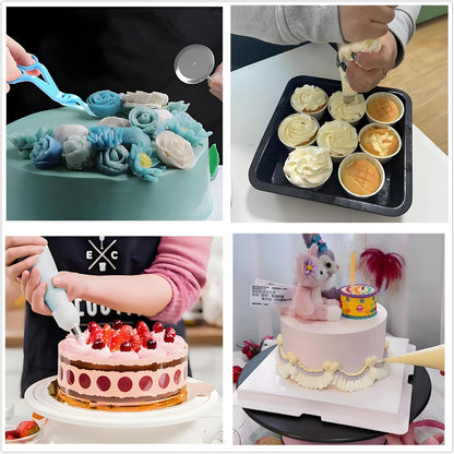 93 Pcs Cake Decorating Kit with Cake Turntable,Cake Leveler,24 Numbered Icing Tips,2 Spatulas,2 Coupler,3 Comb Scrapers,Flower Nail & Lifter Scissor,50 Disposable Pastry Bags