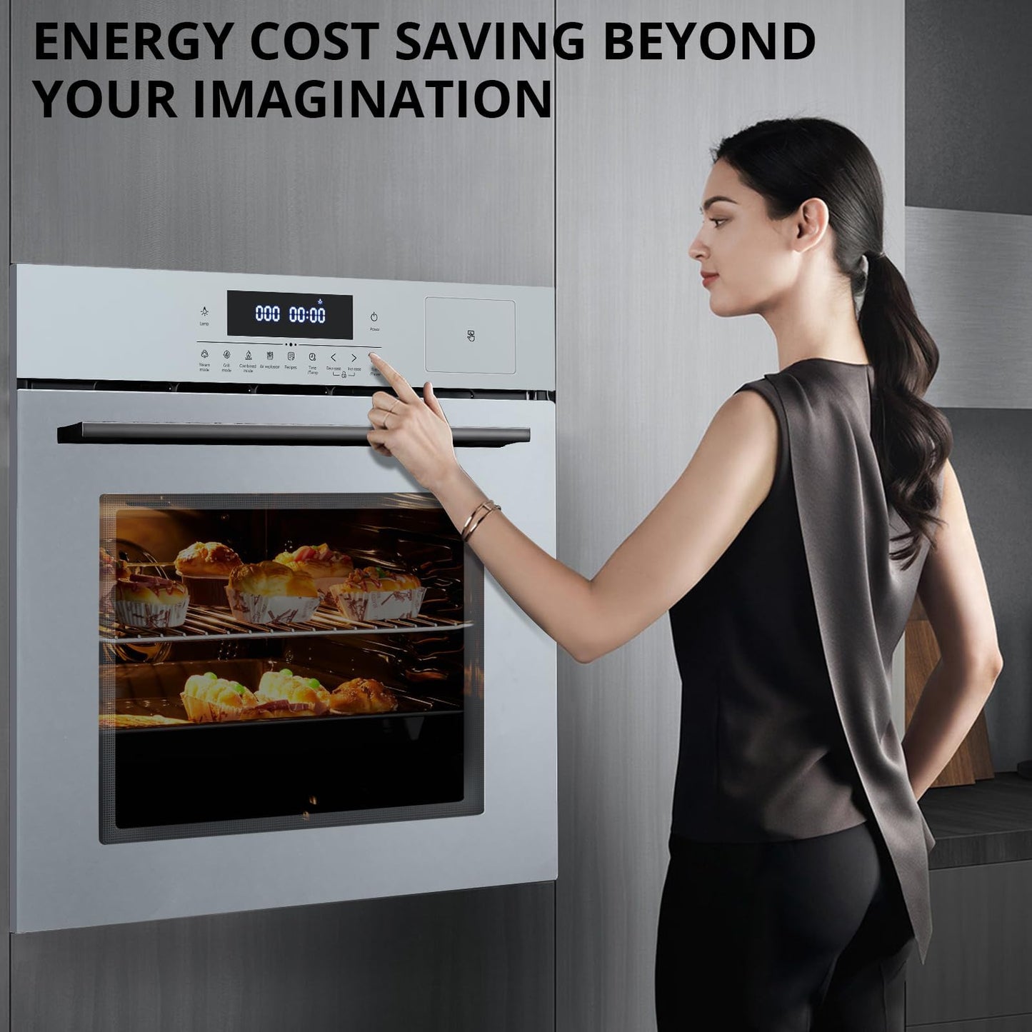 24" Single Wall Oven, 2.5 Cu.ft Built-in Timer-Convection Electric Wall Oven with 8 Baking Modes, 3000W, 240V, Stainless Steel, 3D Surround Heating, Timer, Touch Control, Safety Lock, Silver