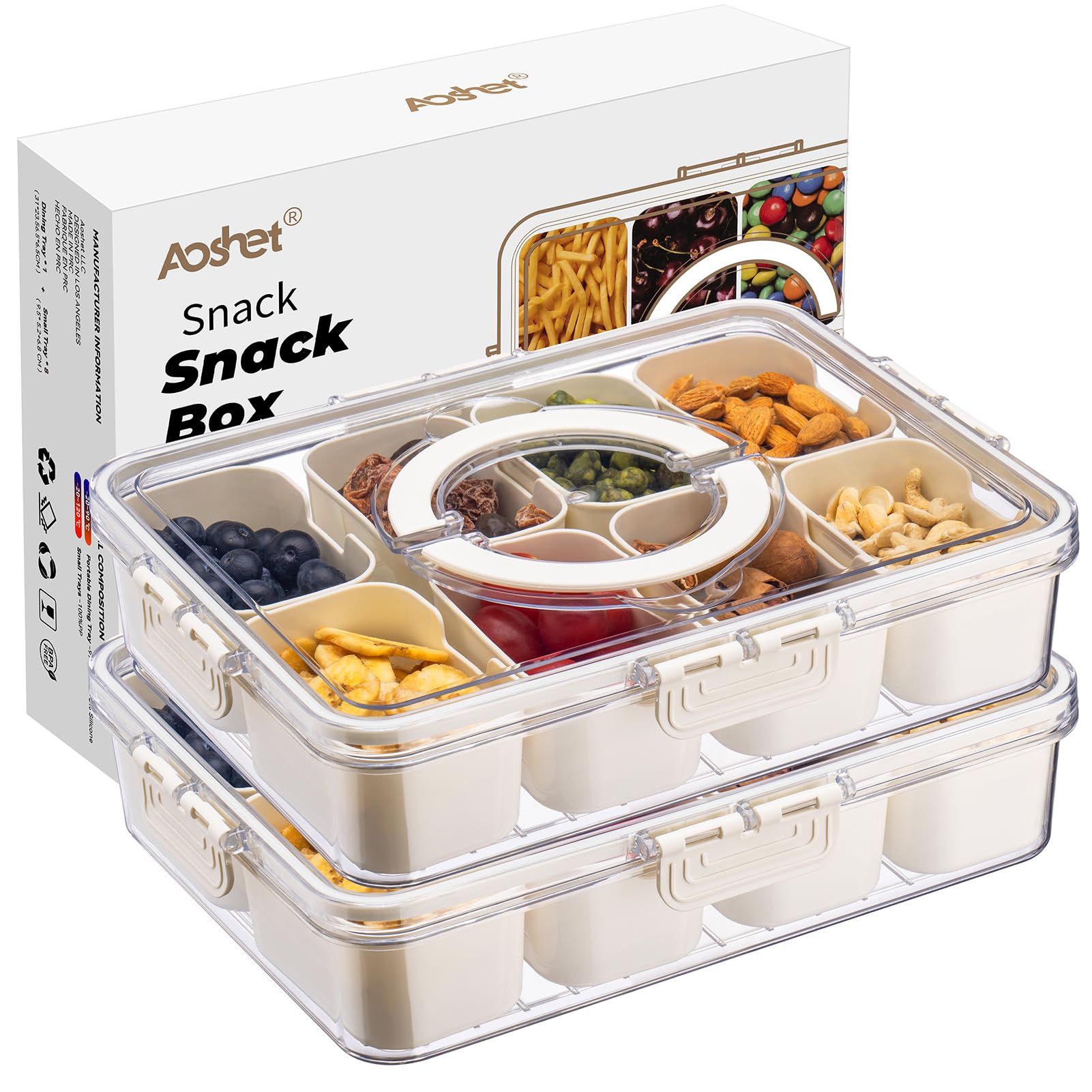 Snack Box Container, Dishwasher Safe Fruit Storage Containers, Divided Serving Tray with Lid for Veggie, Candy and Nuts Organizer, Snackle Charcuterie Boxes for Kids, Adults Travel, Party and Picnic